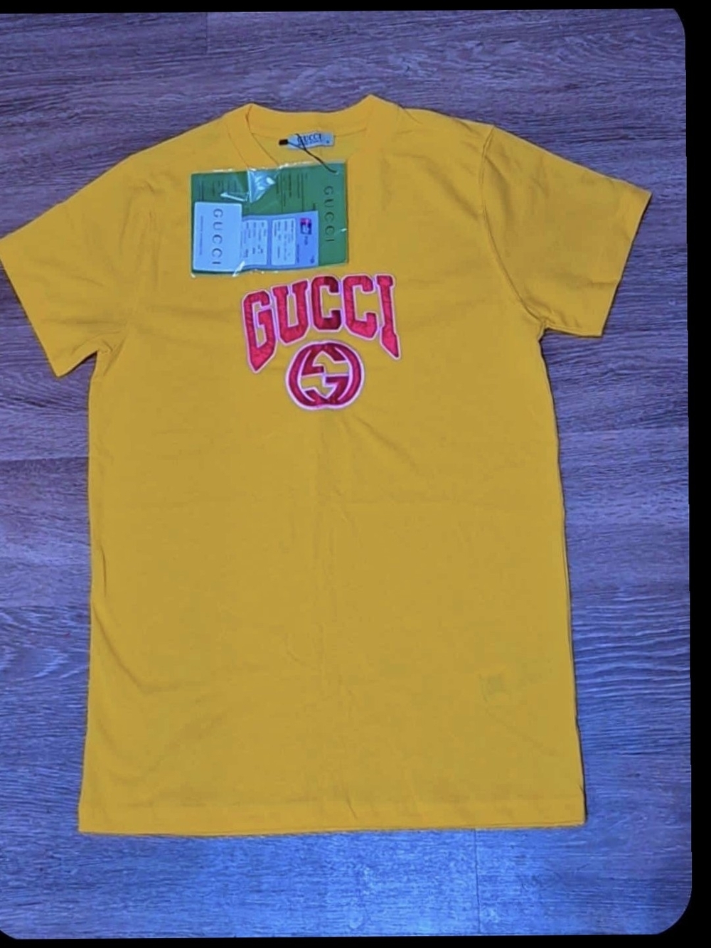 Gucci Men’s Yellow T-Shirt with Red Logo
